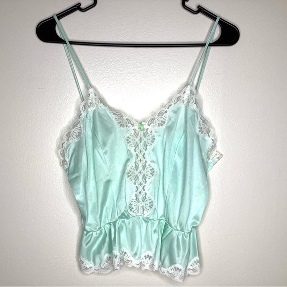 Other - < Vintage Turquoise Lace Trimmed Lingerie Top >
